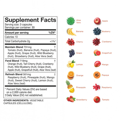 Balance of Nature Fruits & Veggies Supplements - Whole Fruit and Vegetable Ingredients for Women, Men, and Kids - 90 Fruits Capsules, 90 Veggies Capsules - 1 Set
